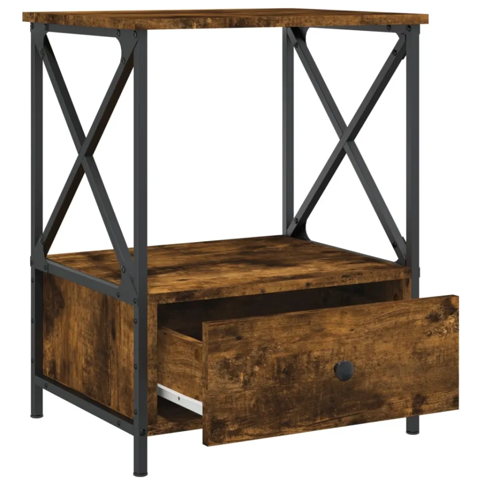 vidaXL Nachtkastje 50x41x65 cm bewerkt hout gerookt eikenkleurig, foto 4