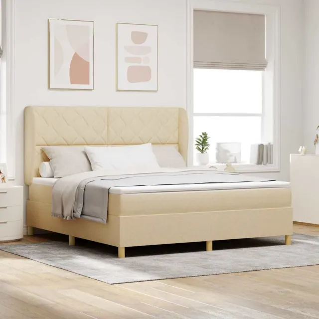 vidaXL Boxspringbed met hoofdeinde Crème 200 x 180 cm Stof