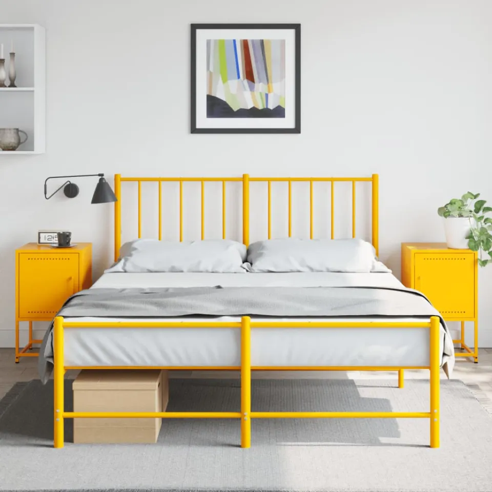 vidaXL Nachtkastjes 2 st 36x39x60,5 cm staal mosterdgeel, foto 2