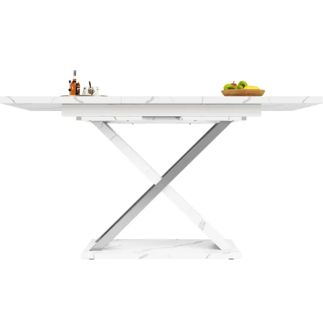 SONNENH Uitschuifbare eettafel met kruispoot - MDF marmerlook - 118 tot 157 cm - Wit Wit marmerlook