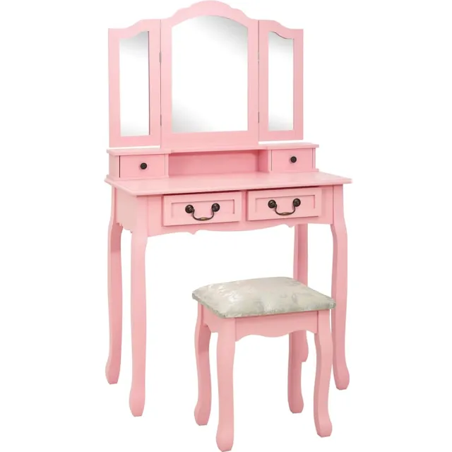 vidaXL Kaptafelset met kruk 80x69x141 cm paulowniahout roze