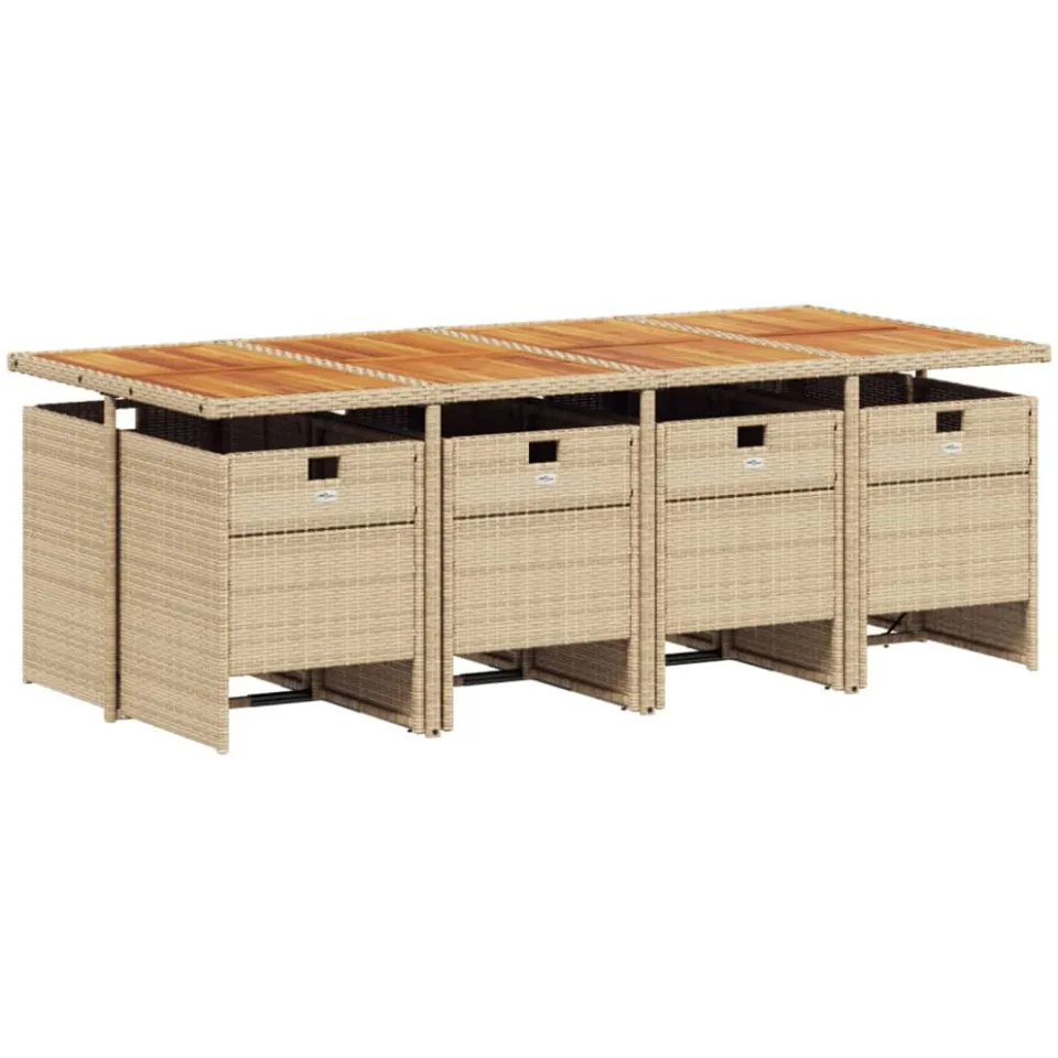 vidaXL 9-delige Tuinset met kussens poly rattan beige