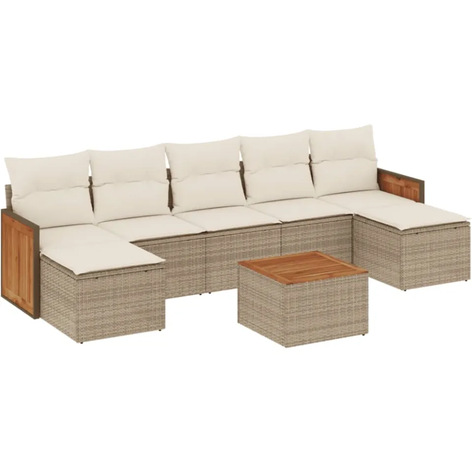 vidaXL 8-delige Loungeset met kussens poly rattan beige