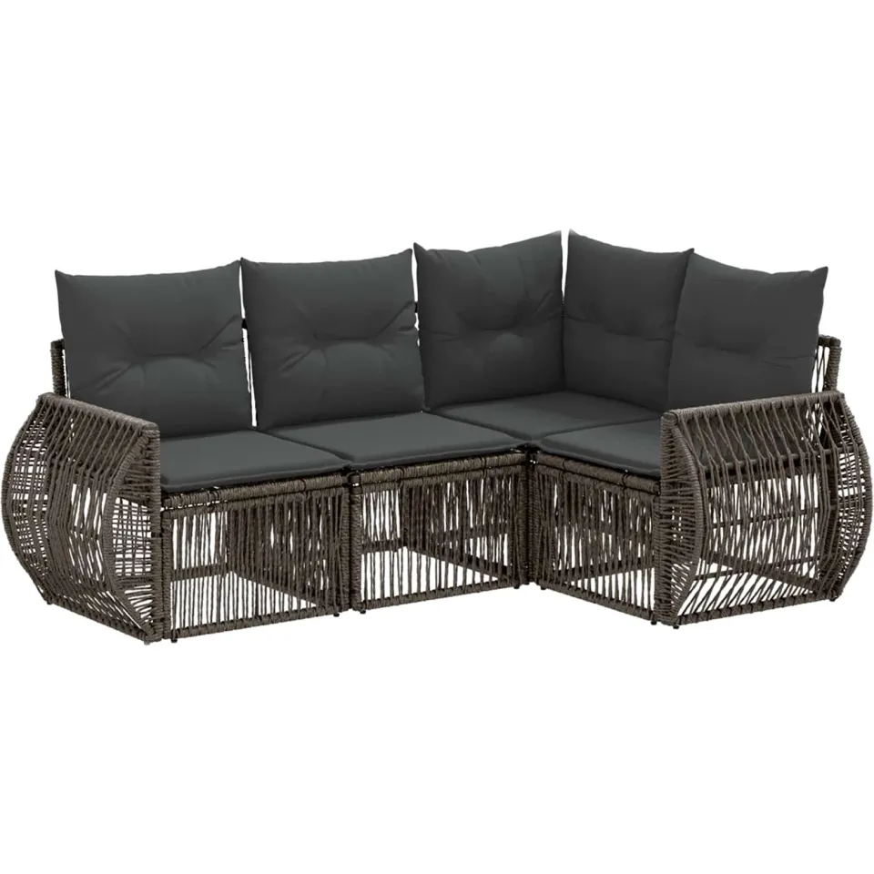vidaXL Tuinbankenset 4 st 4-zits Grijs en Donkergrijs poly rattan, foto 3