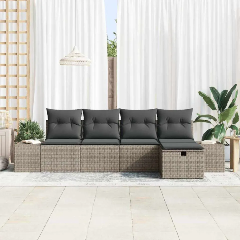 vidaXL Bankstel 5 st poly rattan grijs, foto 3