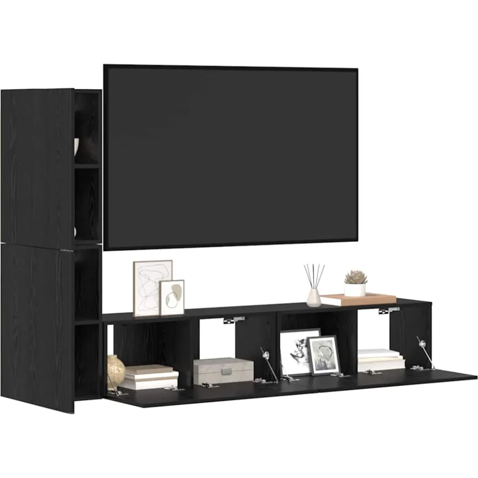vidaXL Wand tv-kast 2 st Zwart Eiken Bewerkt hout
