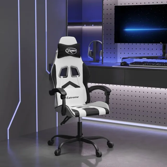 vidaXL Gamestoel draaibaar kunstleer wit en zwart, foto 2