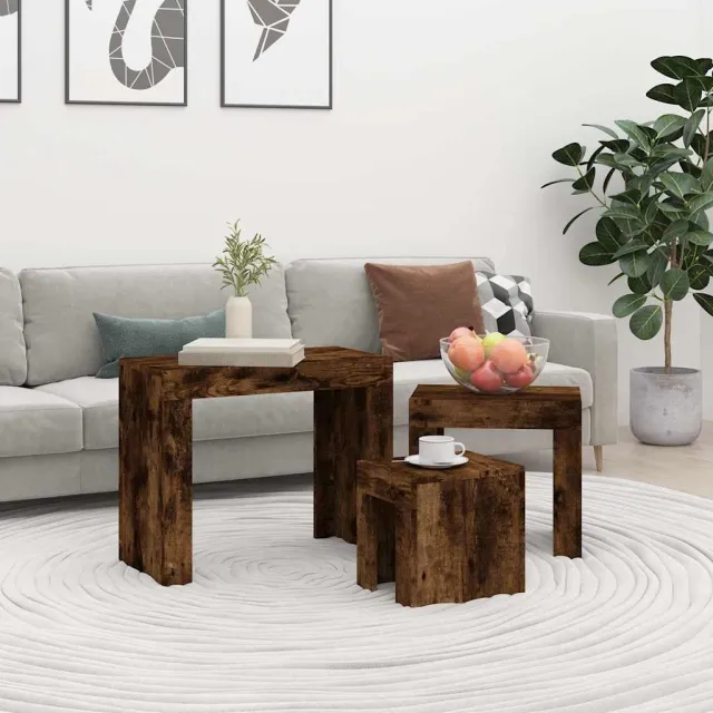 vidaXL 3-delige Tafeltjesset bewerkt hout gerookt eikenkleurig, foto 2