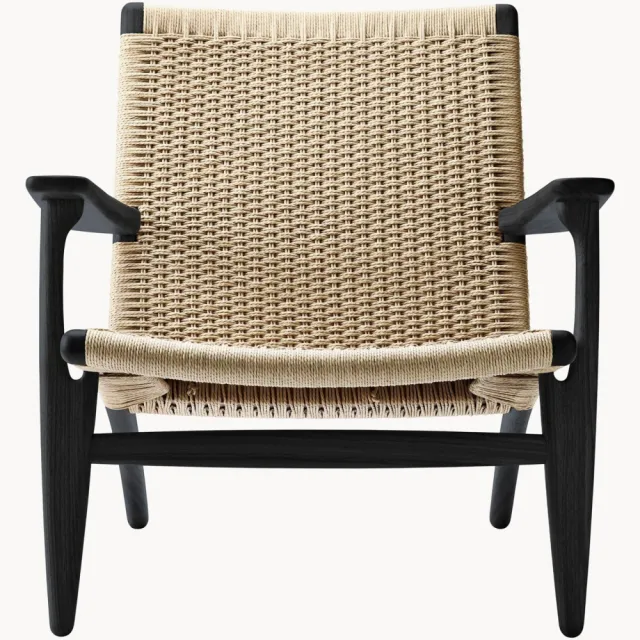 Carl Hansen & Søn Loungefauteuil CH25 met handgevlochten zitvlak en rugleuning Beige, Zwart
