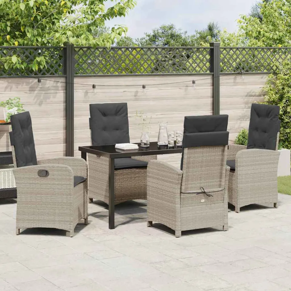 vidaXL Tuin eettafelset 5 st Lichtgrijs poly rattan, foto 3