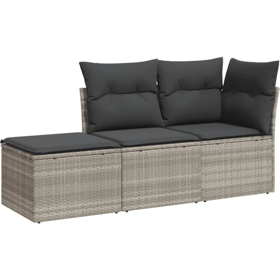 vidaXL 3-delige Loungeset met kussens poly rattan lichtgrijs