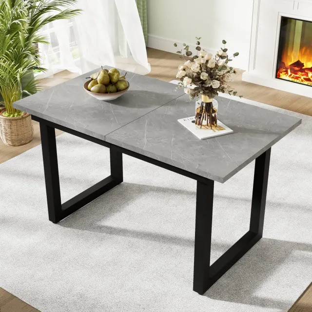 STILVORA Eettafel - Uittrekbare Industriële Eettafel Met Betonlook Blad En Verlengstuk - MDF Met Staal Frame - 140/180x80x75 cm - Grijs+Zwart