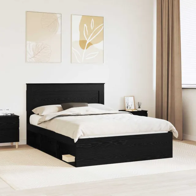 vidaXL Bedframe Zwart eiken 150 x 200 cm Bewerkt hout