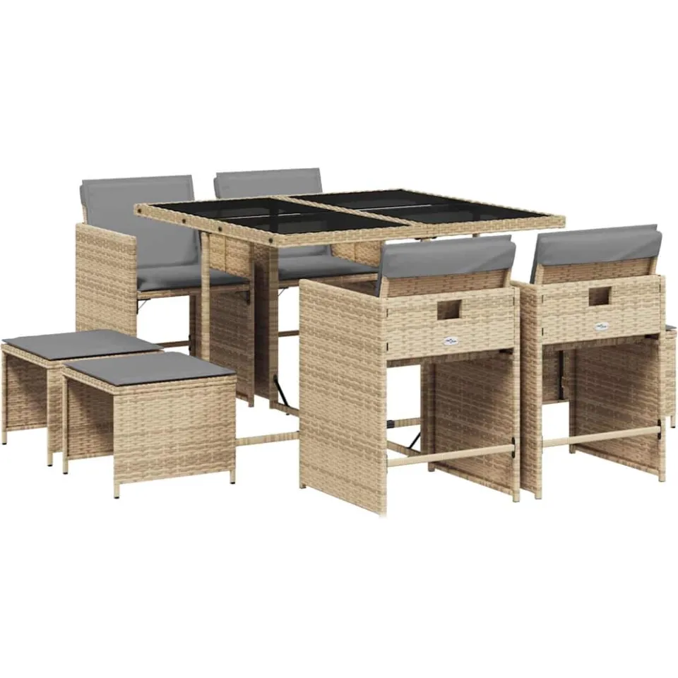 vidaXL 9-delige Tuinset met kussens poly rattan gemengd beige, foto 3