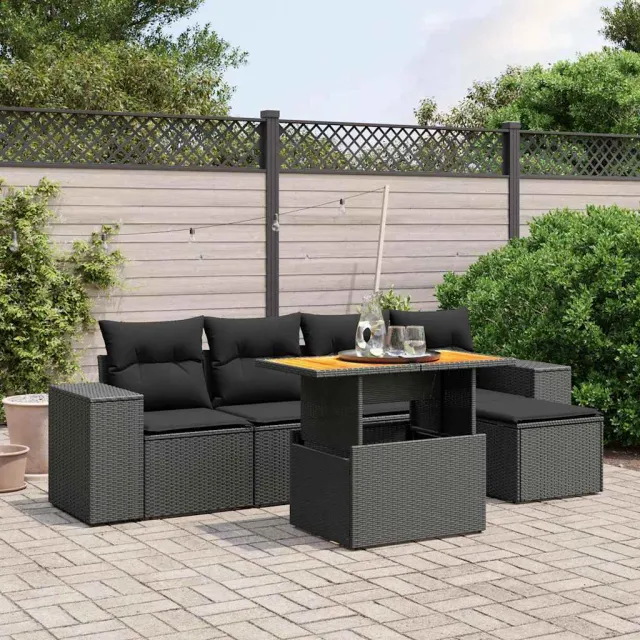 vidaXL 6-delige Loungeset met kussens poly rattan zwart, foto 2