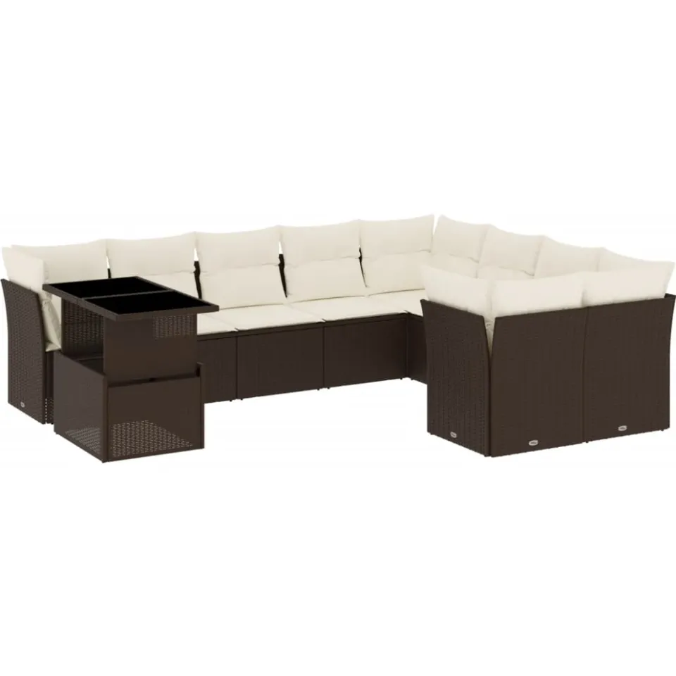 vidaXL 10-delige Loungeset met kussens poly rattan bruin, foto 3