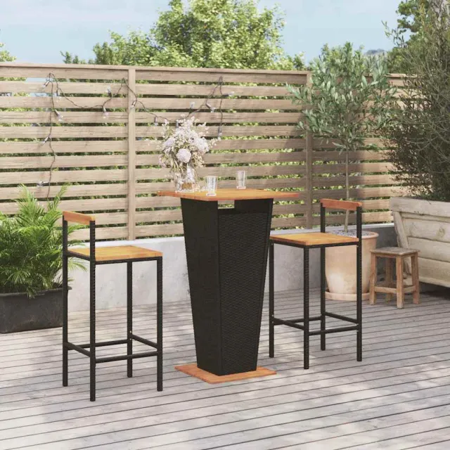 vidaXL 3-delige Tuinbarset poly rattan en massief acaciahout zwart, foto 2