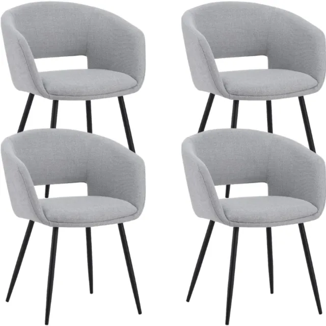 Dimehouse Set van 4 Scandinavische Eetkamerstoelen Don Lichtgrijs Stof Kuipvorm - Met Armleuningen - Stof - Scandinavisch & Basic
