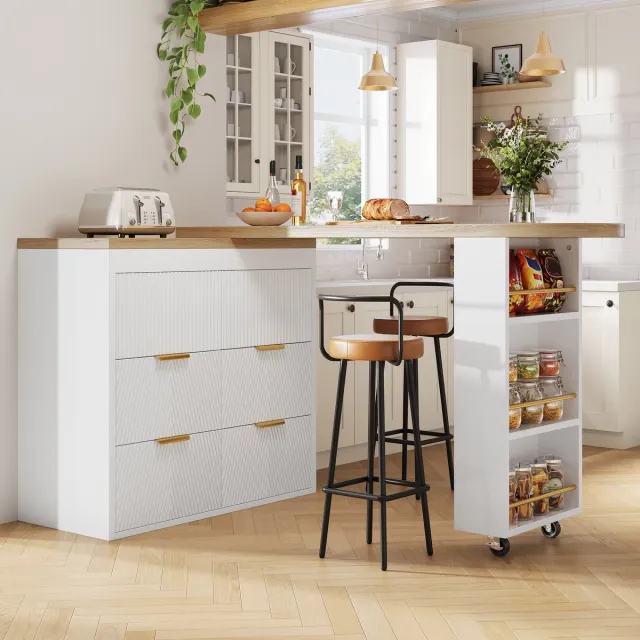 FLIEKS Bardesk - staande tafel - met 6 lades - keukenbijzetkast - met kantelbeveiliging - 360° draaibaar - eettafel - kantoorbureau Wit