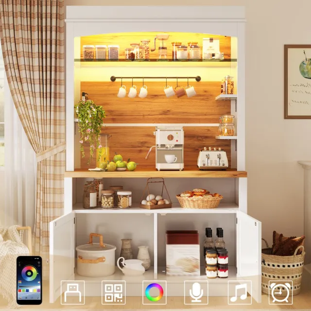 Clruro Hoge Keukenkast - 107 × 34 × 184 cm - met App-LED - met Glas - MDF en Metaal - Wit