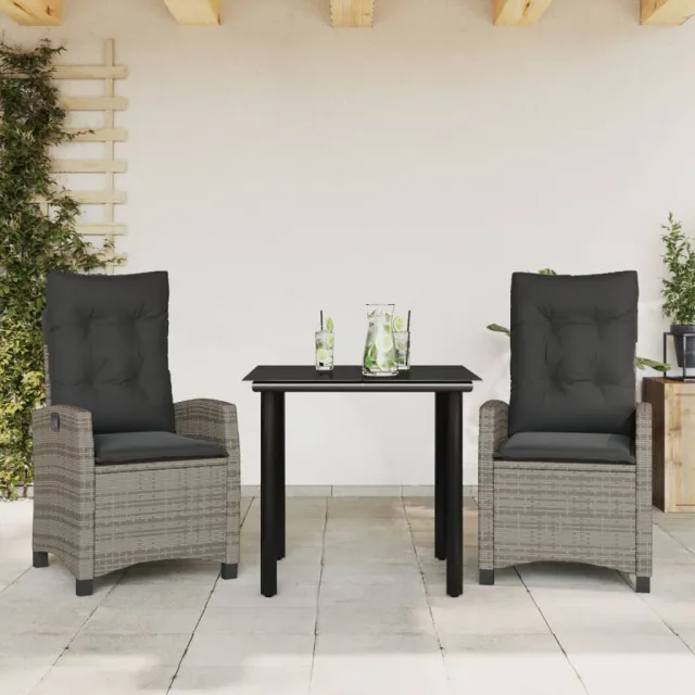 vidaXL 3-delige Tuinset met kussens poly rattan grijs, foto 2