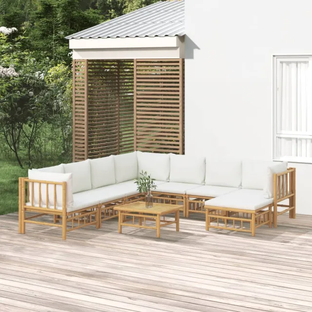 vidaXL 9-delige Loungeset met kussens bamboe crèmewit, foto 2