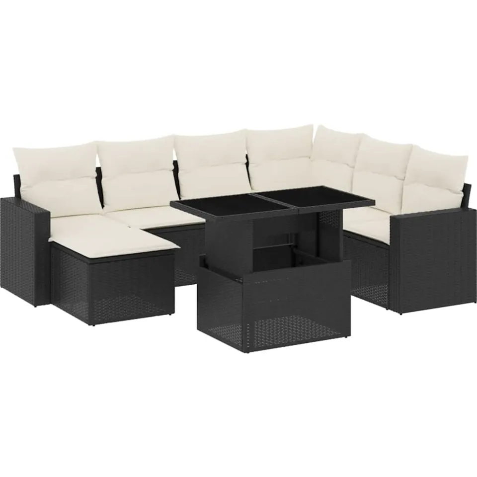 vidaXL 8-delige Loungeset met kussens poly rattan zwart