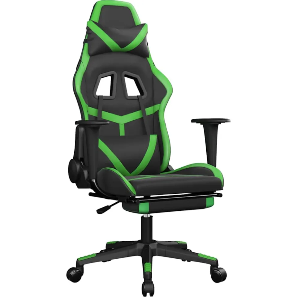 vidaXL Massage gamestoel met voetensteun kunstleer zwart en groen, foto 3