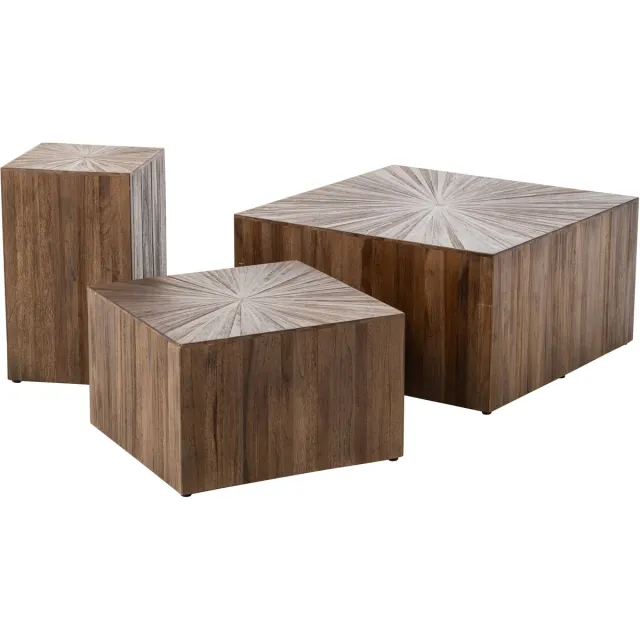 J-Line Kubusvormige salontafels Ray - gerecycled hout - donkerbruin - set van 3