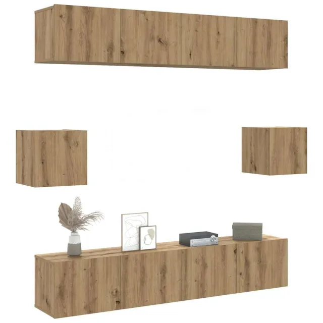 vidaXL 6-delig Tv-meubelset wandmontage bewerkt hout artisanaal eiken Bruin