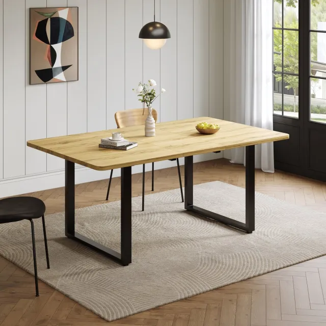 MIVRAY Eettafel - Uitschuifbaar Met 3 Lengtes En Stevige Metalen Poten - Modern Voor Woonkamer En Eetkamer - MDF - Naturel - 220x80 Cm Natural