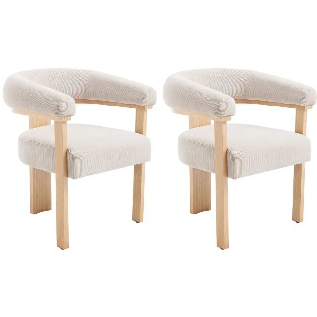 Vente-unique Set van 2 stoelen met armleuningen van ribfluweel en natuurlijk rubberhout - Beige - LIVELIA