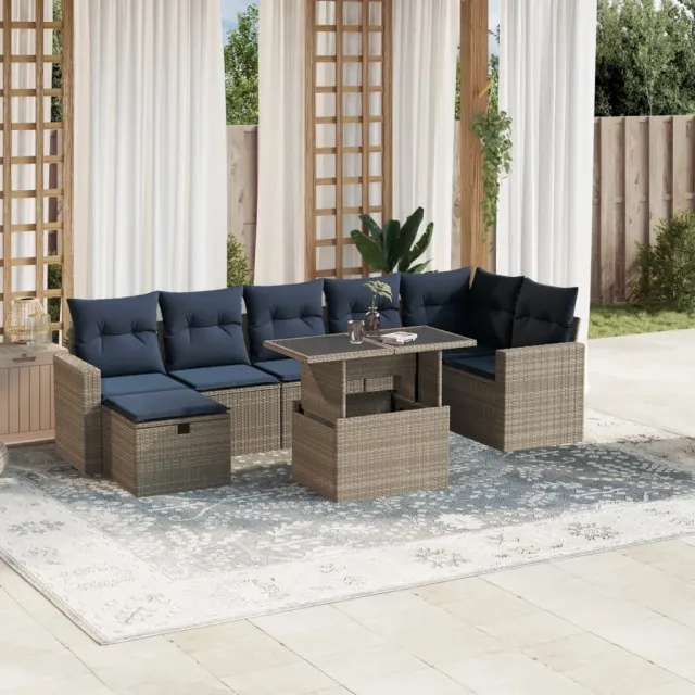 vidaXL 8-delige tuinbankset met kussens, grijs polyrotan, foto 2