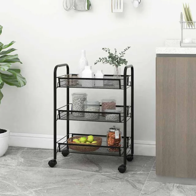 vidaXL Keukentrolley 3-laags 46x26x64 cm ijzer zwart, foto 2