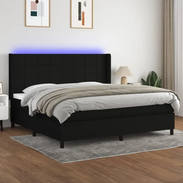 vidaXL Boxspring met matras en LED stof blauw 200x200 cm