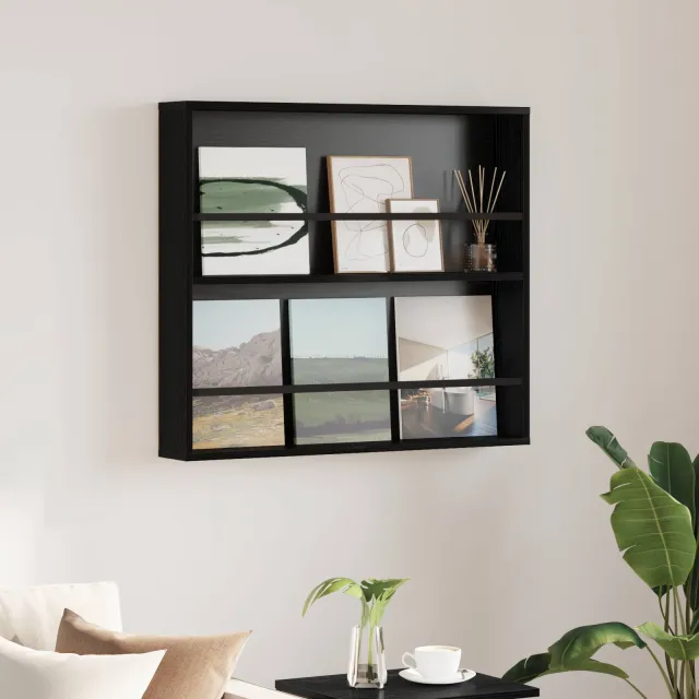 vidaXL Tijdschrift Rek Zwart Eiken 80 x 12 x 70 cm Bewerkt hout