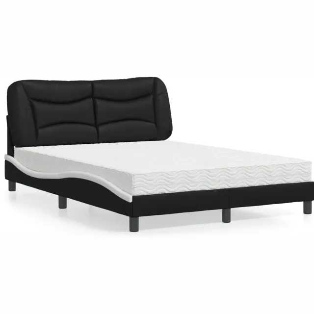 vidaXL Bed met matras "Hvar" kunstleer zwart en wit 140x200 cm