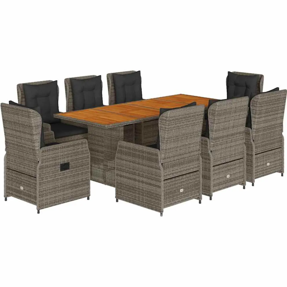 vidaXL 9-delige Tuinset met kussens poly rattan grijs, foto 3