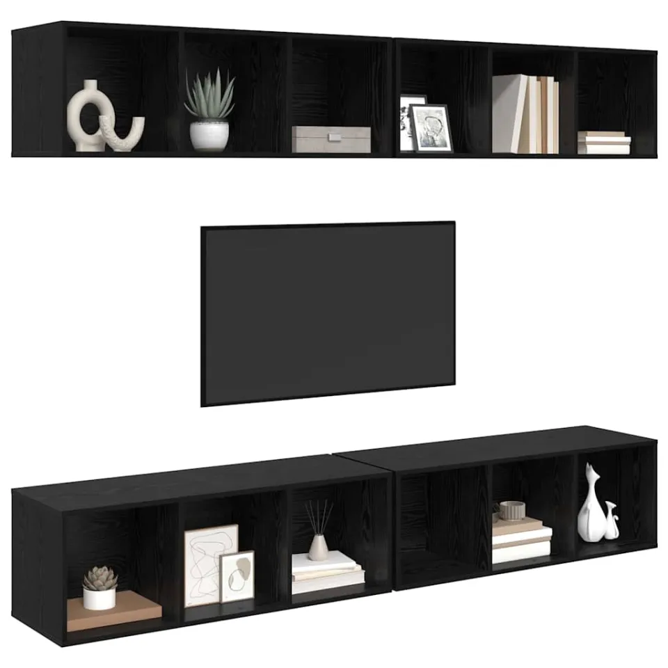 vidaXL Tv-meubelset 4 st 37 x 37 x 107 cm Zwart Eiken