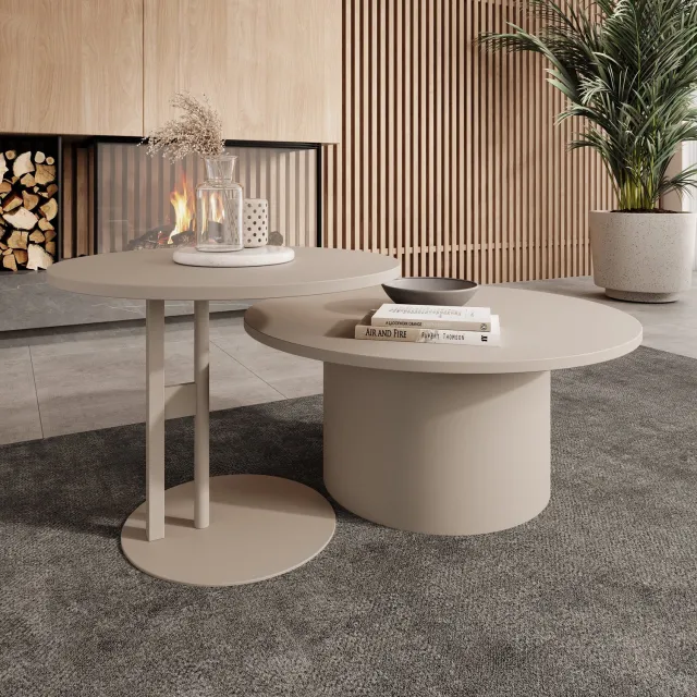 MEUBELLA Mastro - Salontafel set van 2 - Beige - 58-75 cm