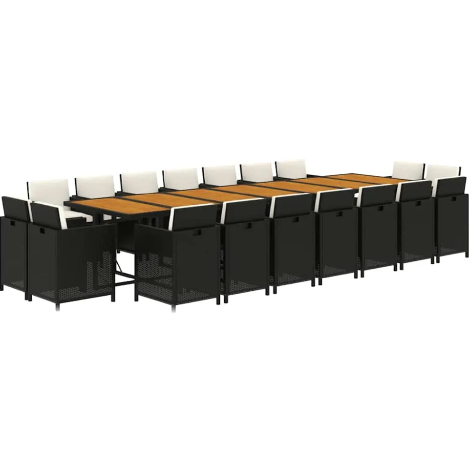 vidaXL 19-delige Tuinset met kussens poly rattan zwart