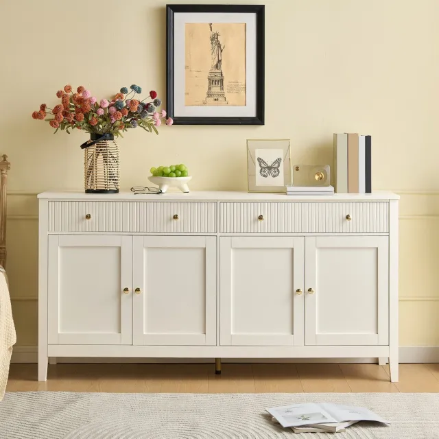 STILVORA Dressoir - Moderne Opbergkast Met 2 Lades En 4 Deuren - Voor Keuken Eetkamer En Woonkamer - MDF - 160x40x82 Cm - Wit
