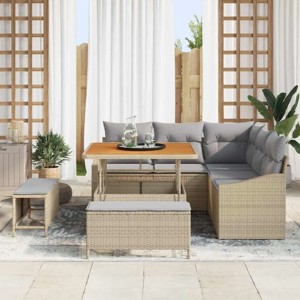 vidaXL Tuinbankenset 8 st Beige poly rattan, foto 3
