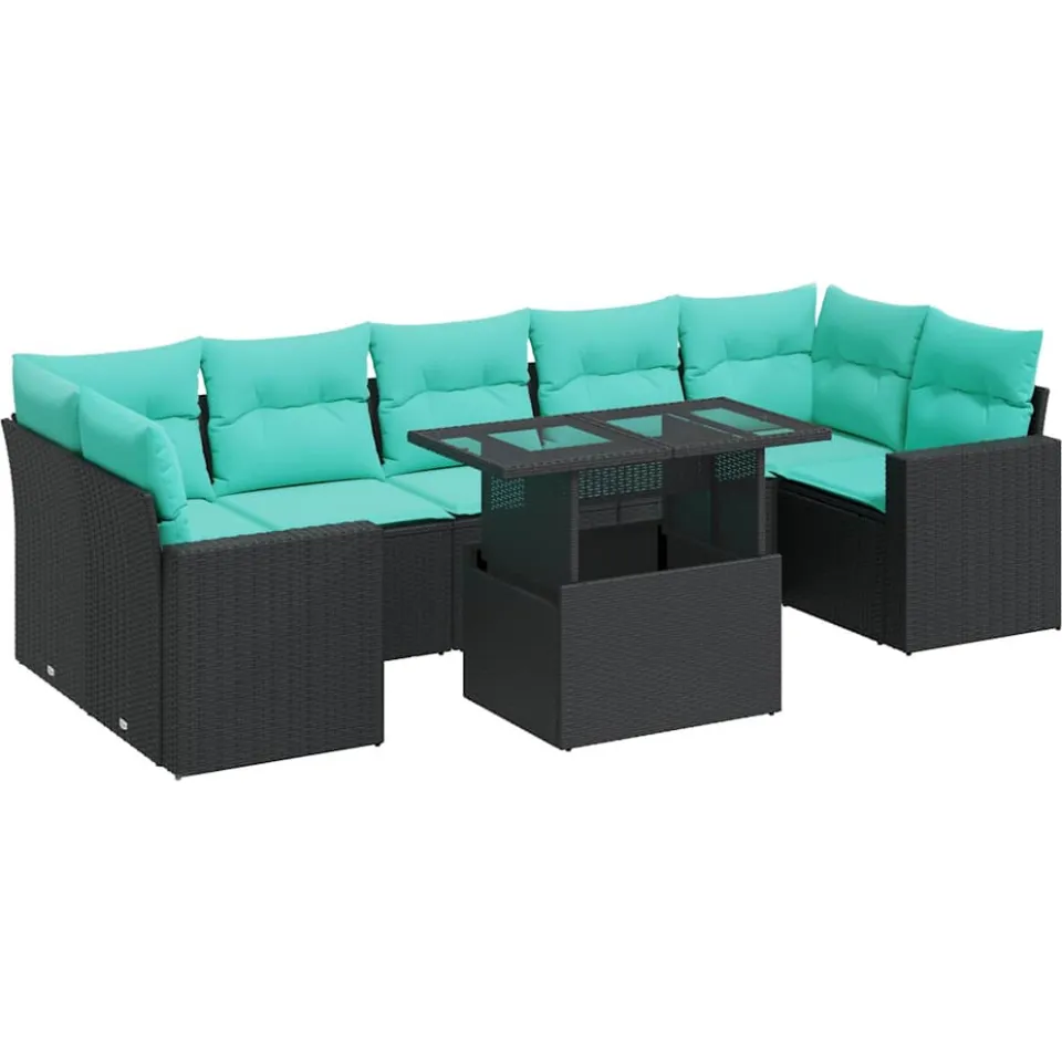 vidaXL 8-delige Loungeset met kussens poly rattan acacia zwart, foto 3