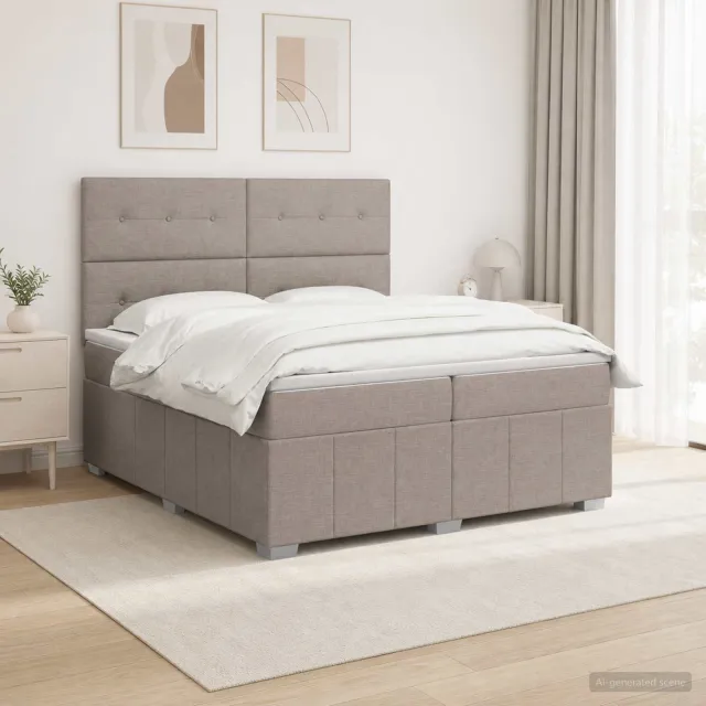 vidaXL Boxspringbed met matras met hoofdeinde Taupe 200 x 200 cm Stof