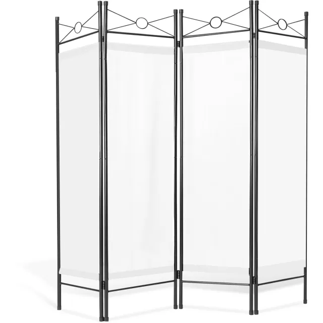 Tectake 4-delig kamerscherm - Ruimteverdeler, kamerscherm, room divider - 180 x 160 cm - Metalen frame met polyester schermen - Wit