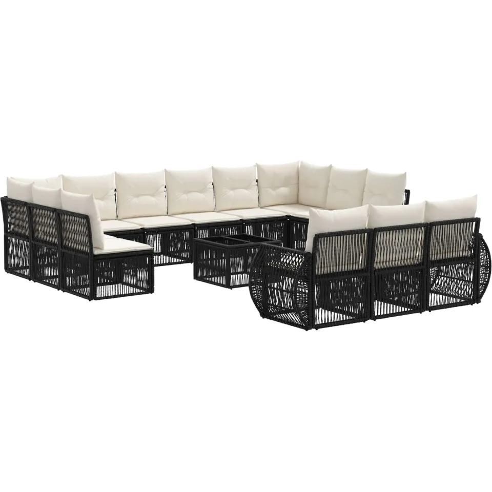 vidaXL Tuinbankenset 14 st Zwart en Cream Wit poly rattan, foto 3