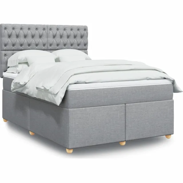 vidaXL Boxspring met matras stof lichtgrijs 140x200 cm grijs