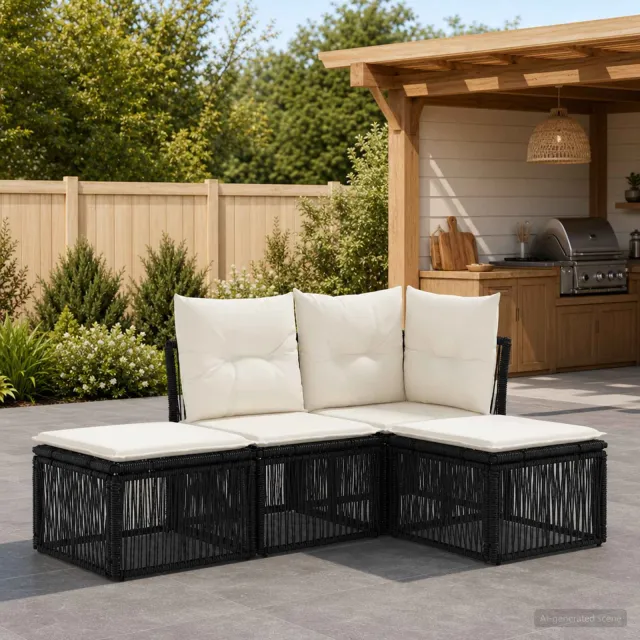 vidaXL Tuinbankenset 4 st Zwart poly rattan, foto 2