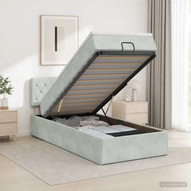 vidaXL Ottoman bed met matras Lichtgrijs 100 x 200 cm Fluweel